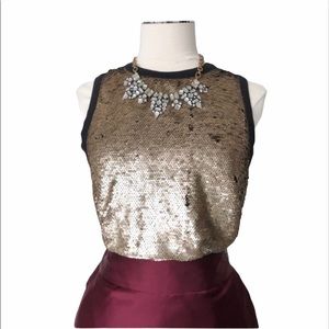 New GAP Sequin Sleeveless Top Gold Black Sz S